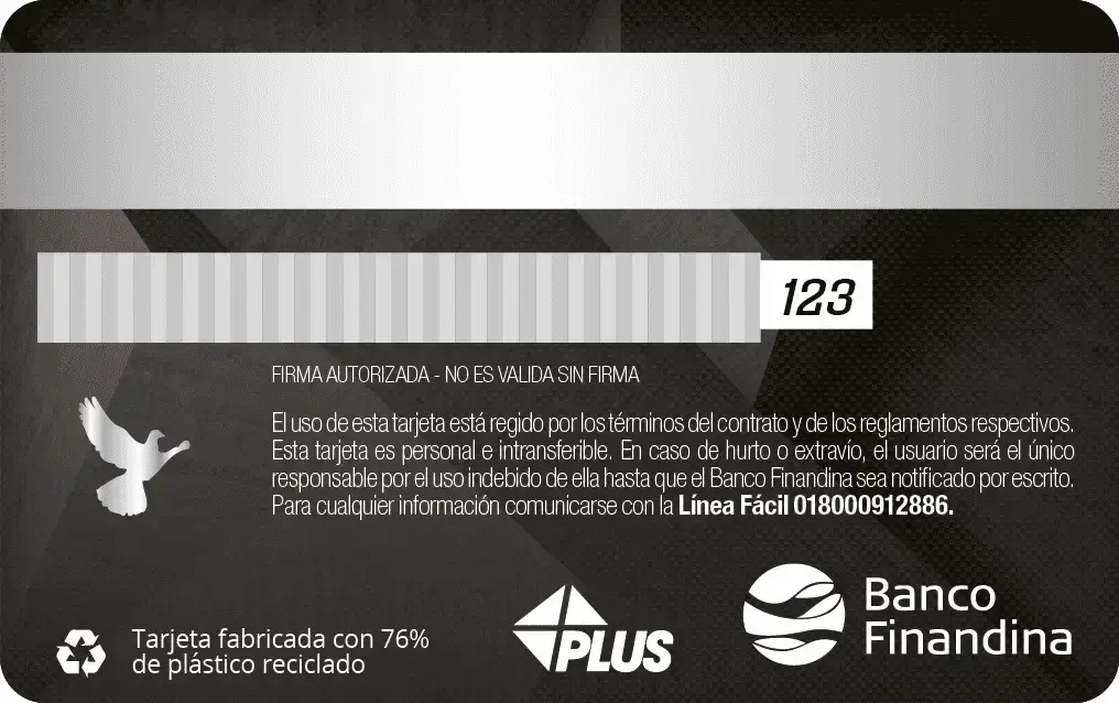 tarjeta de crédito vista por detrás mostrando datos de firma, banda magnetica y cvv